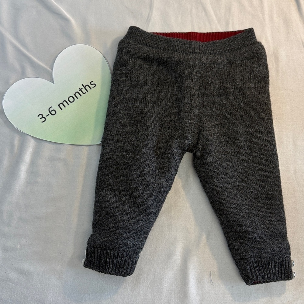 Yellow Apple - 3-6M Cozy Grey Knit Kids Bottoms w/ Sherpa Lining